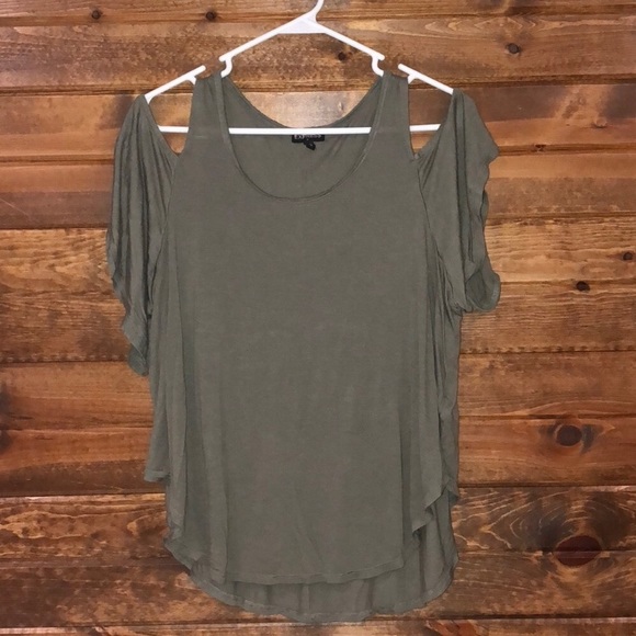 Express Tops - Express short sleeve cold shoulder olive green top